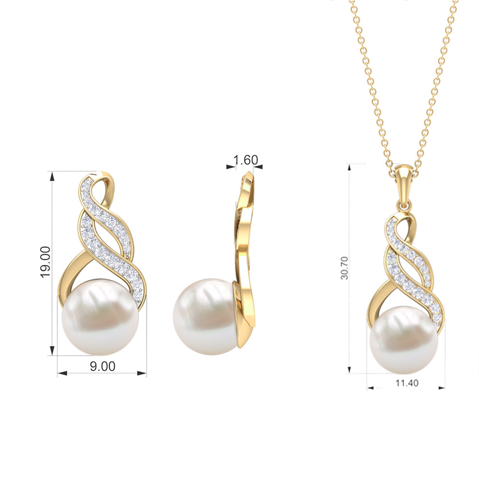 Freshwater Pearl Drop and Moissanite Bridal Jewelry Set Freshwater Pearl - ( AAA ) - Quality - Rosec Jewels