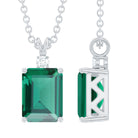 Octagon Cut Created Emerald Silver Solitaire Pendant with Dainty Moissanite - Rosec Jewels