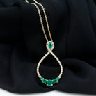 Emerald and Diamond Teardrop Necklace with Graduated Style Emerald - ( AAA ) - Quality - Rosec Jewels