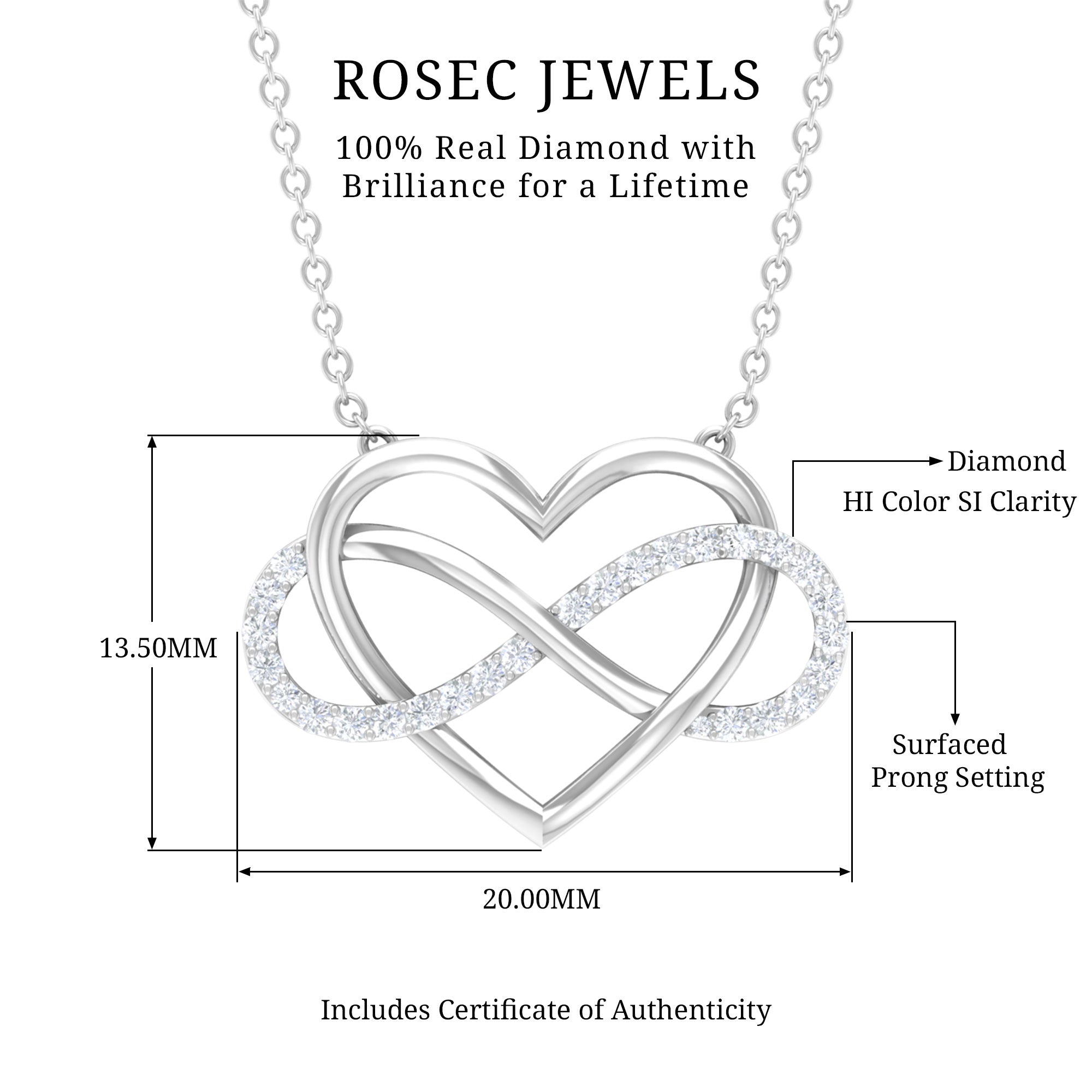 Infinity and Heart Pendant Necklace with Diamond Diamond - ( HI-SI ) - Color and Clarity - Rosec Jewels