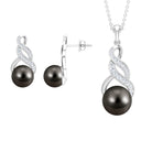 24.25 CT Natural Tahitian Pearl Bridal Infinity Drop Jewelry Set with Moissanite Tahitian pearl - ( AAA ) - Quality - Rosec Jewels