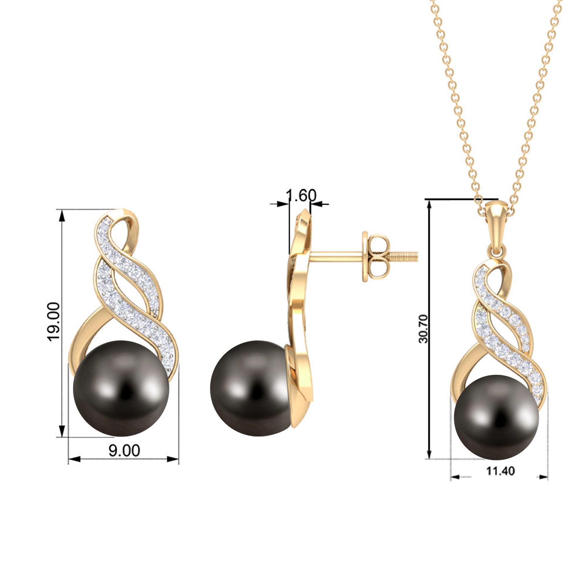 24.25 CT Natural Tahitian Pearl Bridal Infinity Drop Jewelry Set with Moissanite Tahitian pearl - ( AAA ) - Quality - Rosec Jewels