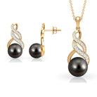 24.25 CT Natural Tahitian Pearl Bridal Infinity Drop Jewelry Set with Moissanite Tahitian pearl - ( AAA ) - Quality - Rosec Jewels