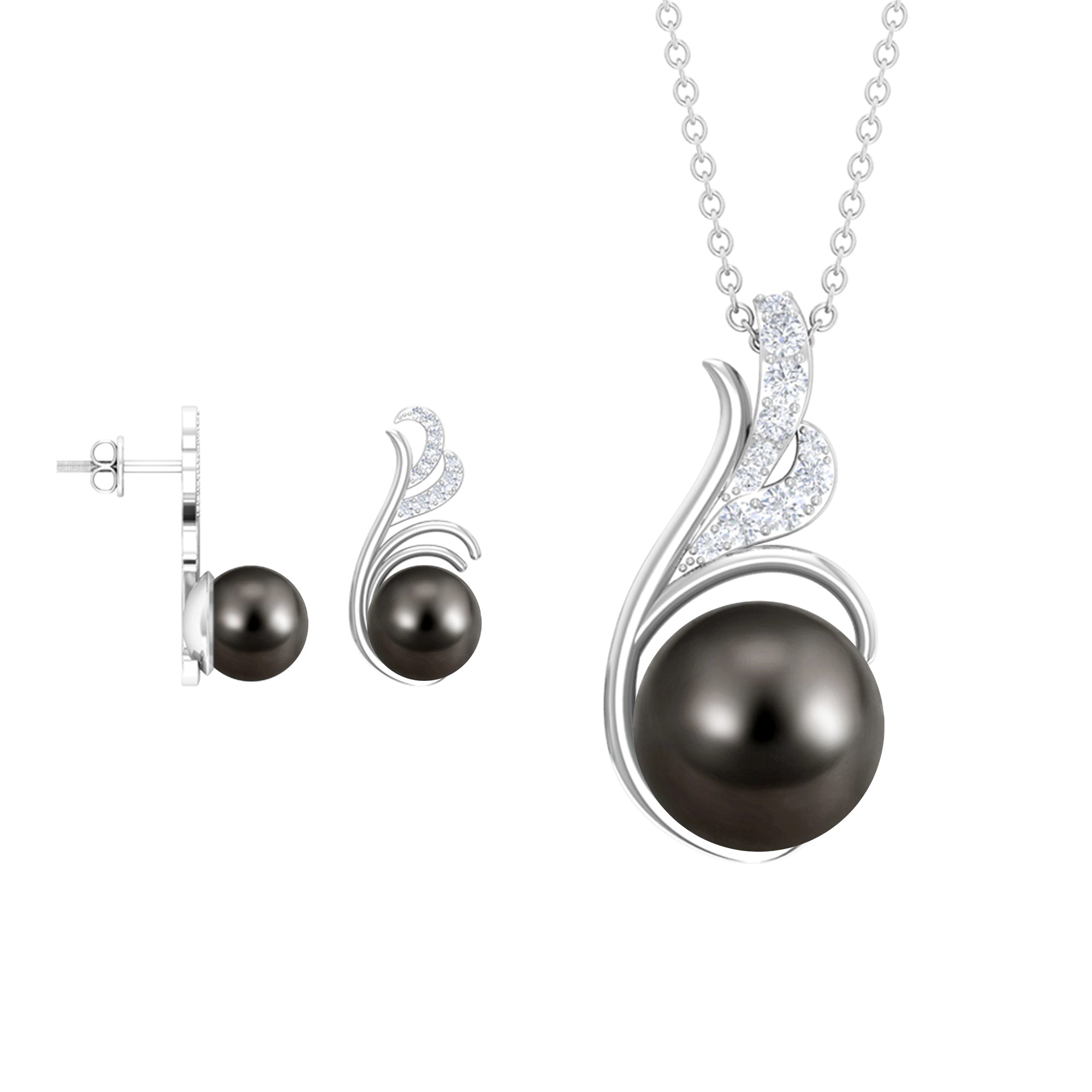 Designer Jewelry Set with Tahitian Pearl and Moissanite Tahitian pearl - ( AAA ) - Quality - Rosec Jewels