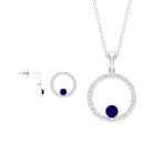 Created Blue Sapphire Eternity Pendant And Earrings Set With Moissanite Lab Created Blue Sapphire - ( AAAA ) - Quality - Rosec Jewels