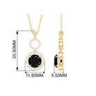 Black Onyx and Diamond Halo Dangle Pendant Necklace Black Onyx - ( AAA ) - Quality - Rosec Jewels