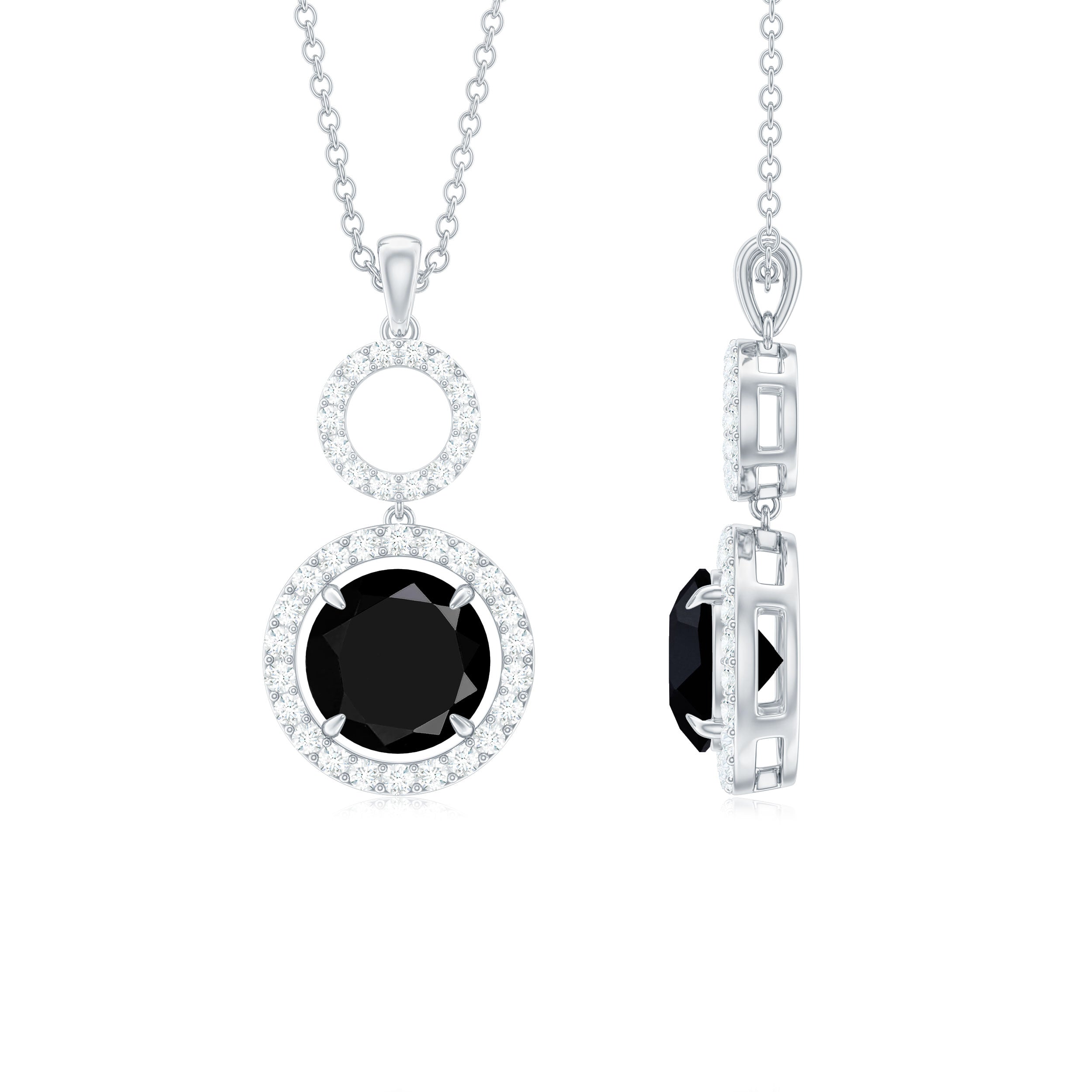 3.25 CT Black Spinel and Diamond Halo Dangle Pendant Black Spinel - ( AAA ) - Quality - Rosec Jewels