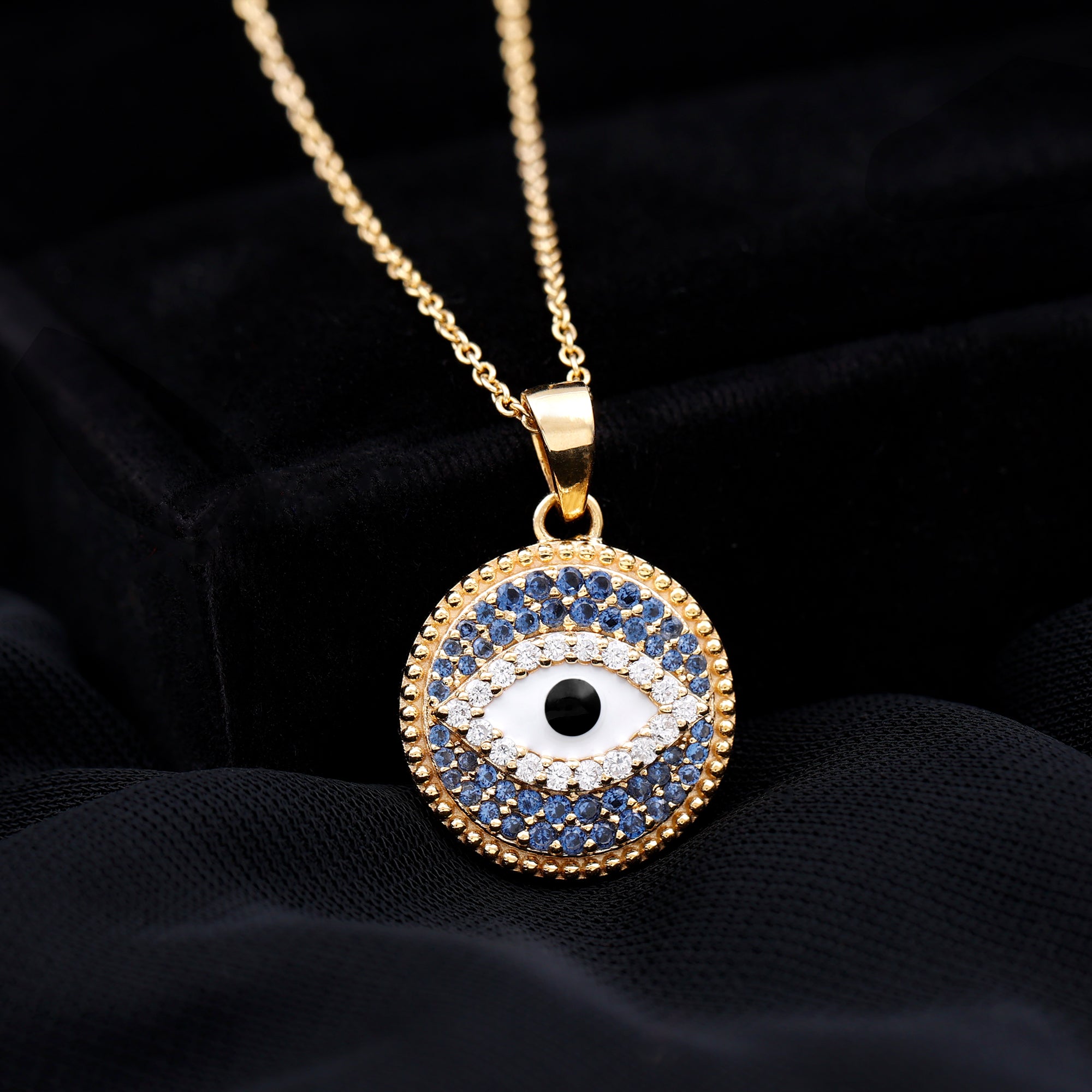 Rosec Jewels-Created Blue Sapphire and Moissanite Evil Eye Pendant Necklace