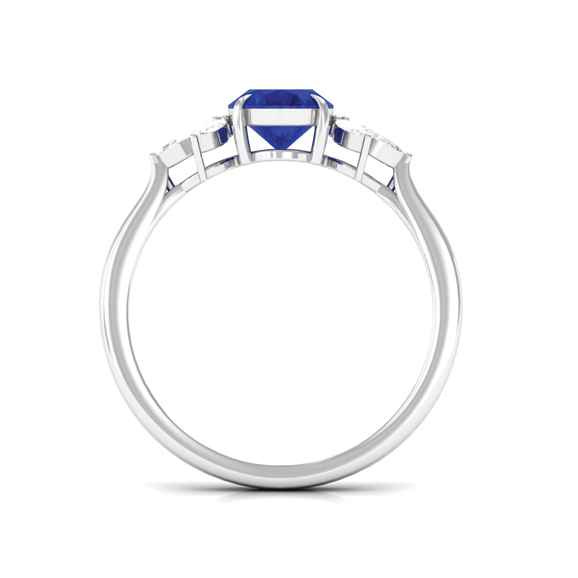 Oval Created Blue Sapphire Solitaire Ring with Diamond Trio Lab Created Blue Sapphire - ( AAAA ) - Quality - Rosec Jewels