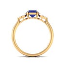 Oval Created Blue Sapphire Solitaire Ring with Diamond Trio Lab Created Blue Sapphire - ( AAAA ) - Quality - Rosec Jewels