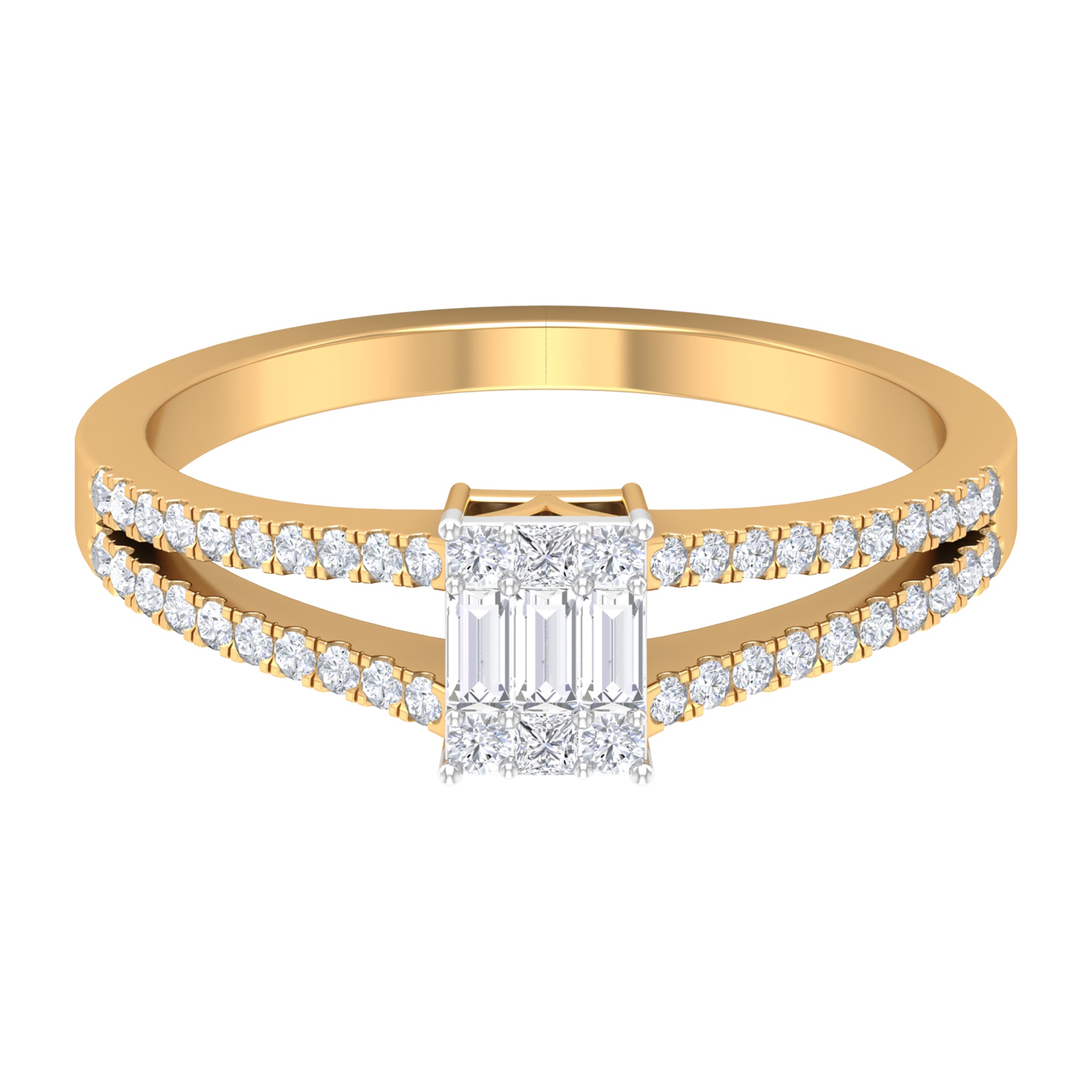 Split Shank Diamond Engagement Ring in Illusion Setting Diamond - ( HI-SI ) - Color and Clarity - Rosec Jewels