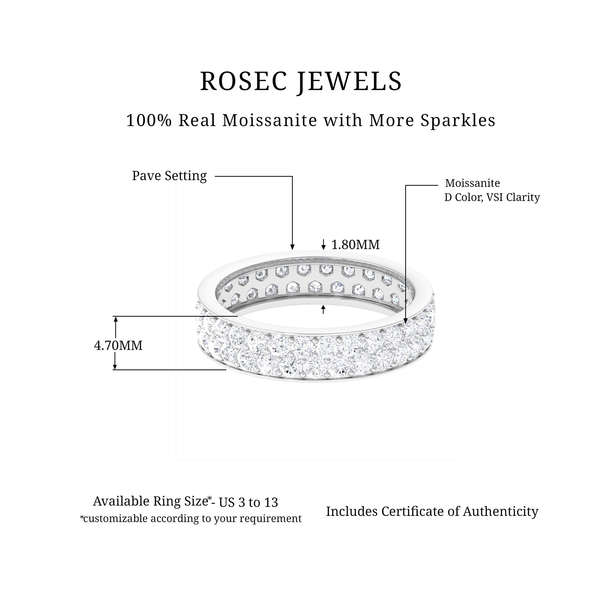 3.5 CT Moissanite Elegant Full Eternity Band Ring in Gold Moissanite - ( D-VS1 ) - Color and Clarity - Rosec Jewels