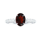 8X6 MM Oval Cut Garnet Solitaire with Diamond Side Stones Ring Garnet - ( AAA ) - Quality - Rosec Jewels