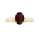 8X6 MM Oval Cut Garnet Solitaire with Diamond Side Stones Ring Garnet - ( AAA ) - Quality - Rosec Jewels