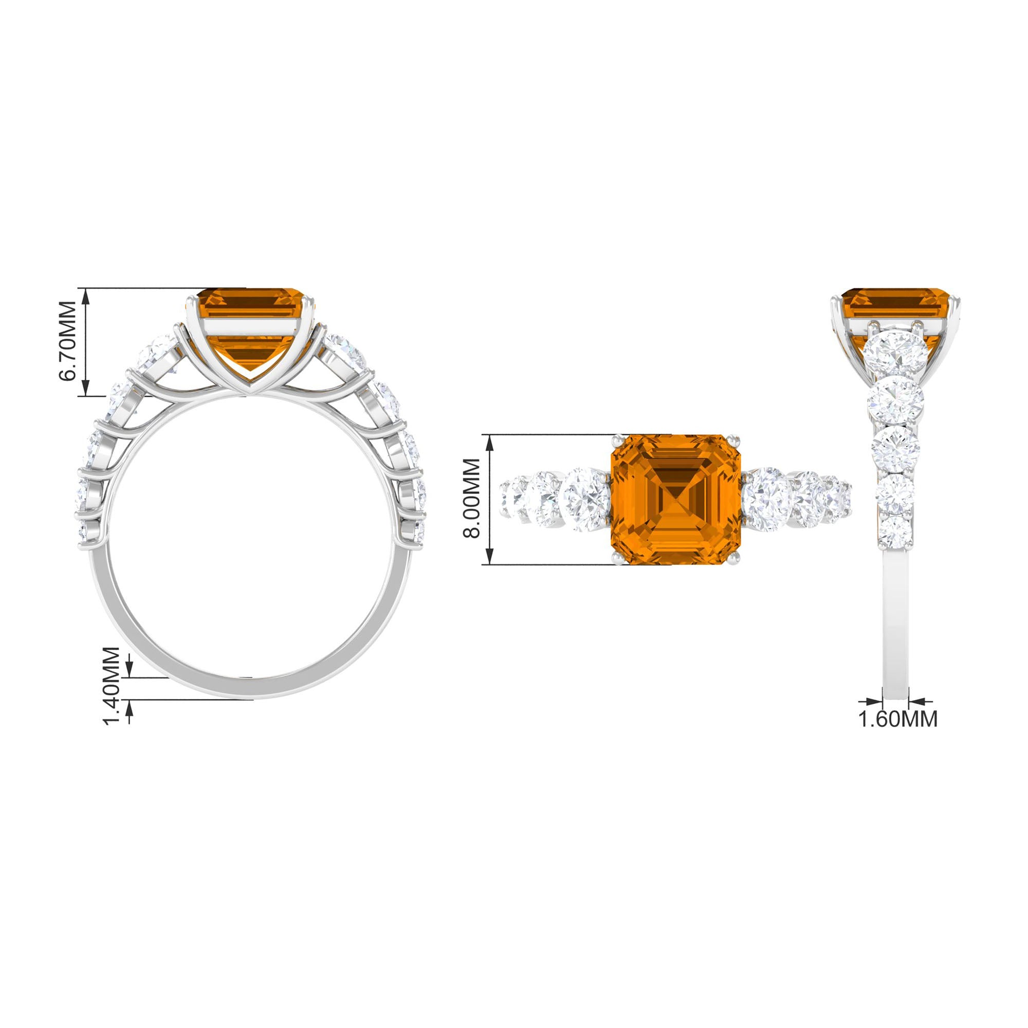 Citrine and Moissanite Engagement Ring Citrine - ( AAA ) - Quality - Rosec Jewels