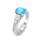 Solitaire Oval Cut Swiss Blue Topaz and Moissanite Gold Engagement Ring Swiss Blue Topaz - ( AAA ) - Quality - Rosec Jewels