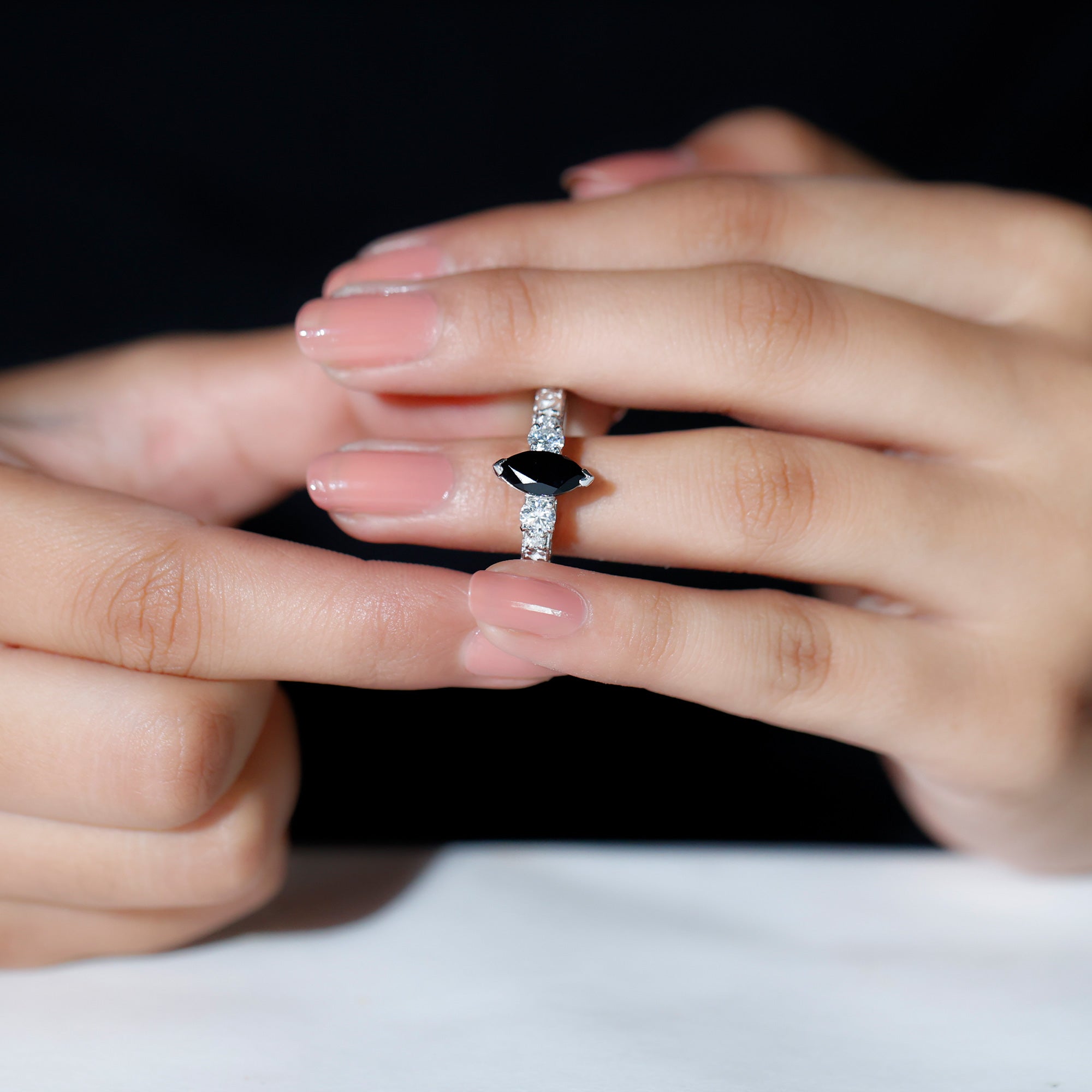 Vintage Inspired Lab Grown Black Diamond Solitaire Ring with Moissanite Lab Created Black Diamond - ( AAAA ) - Quality 92.5 Sterling Silver 13.0 - Rosec Jewels