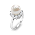 Freshwater Pearl and Diamond Flower Halo Engagement Ring Freshwater Pearl - ( AAA ) - Quality - Rosec Jewels