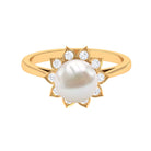 Freshwater Pearl and Diamond Flower Halo Engagement Ring Freshwater Pearl - ( AAA ) - Quality - Rosec Jewels