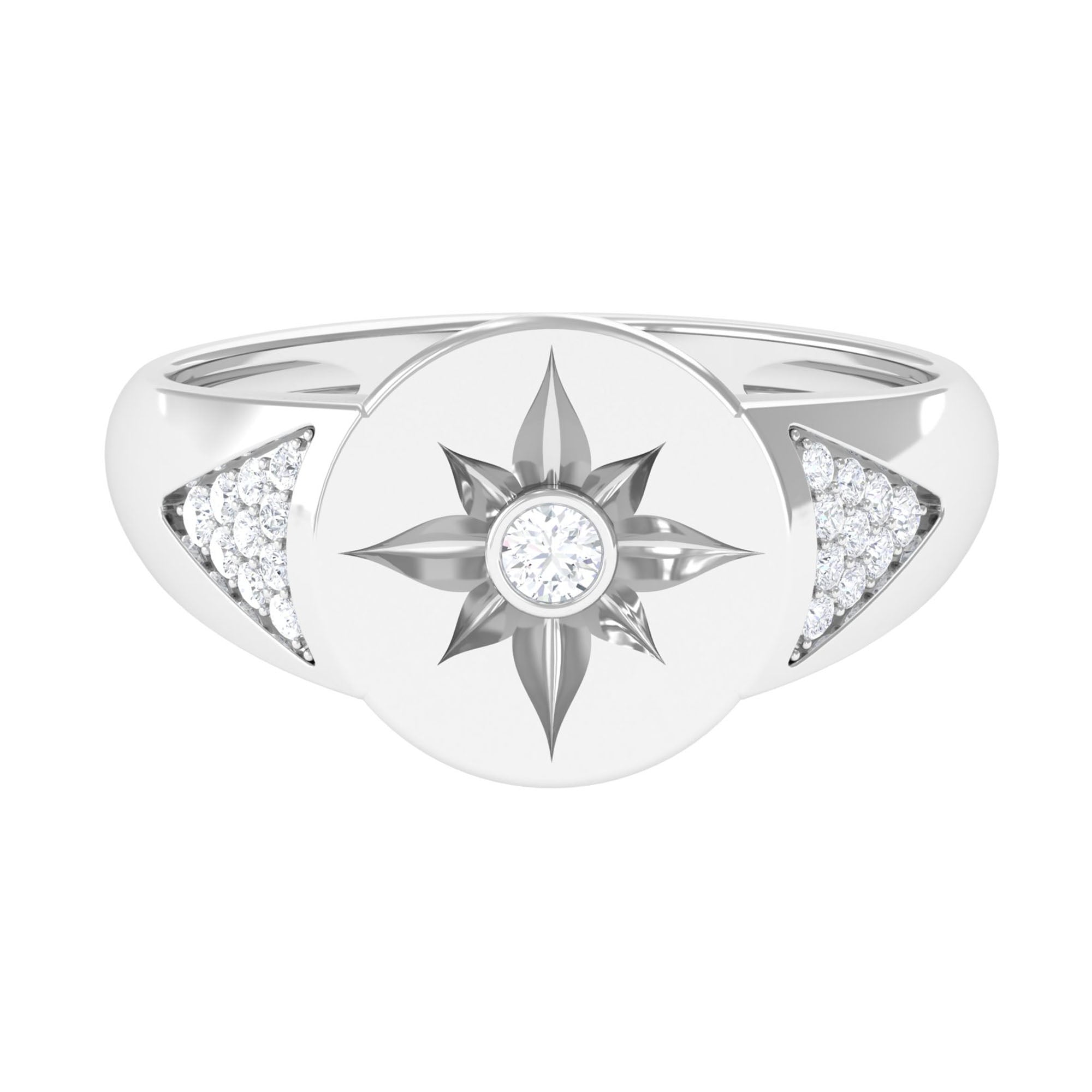 Round Diamond Signet Ring in Bezel Setting Diamond - ( HI-SI ) - Color and Clarity - Rosec Jewels