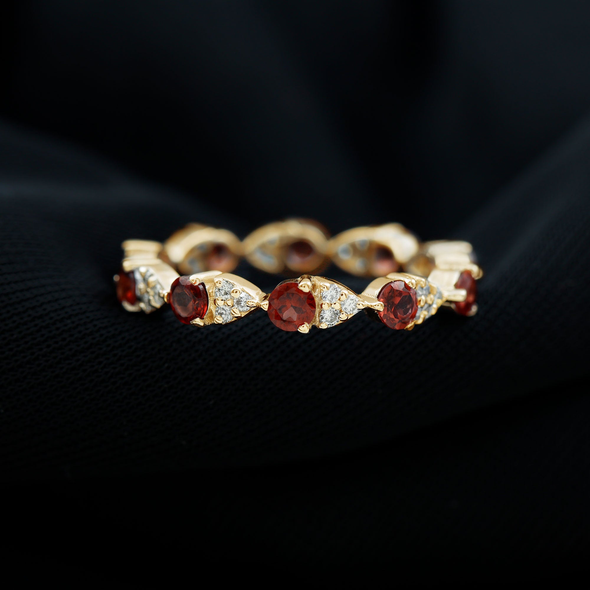 Alternate Garnet and Diamond Eternity Ring Garnet - ( AAA ) - Quality - Rosec Jewels