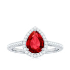 Pear Shape Lab Grown Ruby Teardrop Engagement Ring with Diamond Halo Lab Created Ruby - ( AAAA ) - Quality - Rosec Jewels