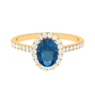 2 CT Oval Cut London Blue Topaz Solitaire Ring with Diamond Halo London Blue Topaz - ( AAA ) - Quality - Rosec Jewels