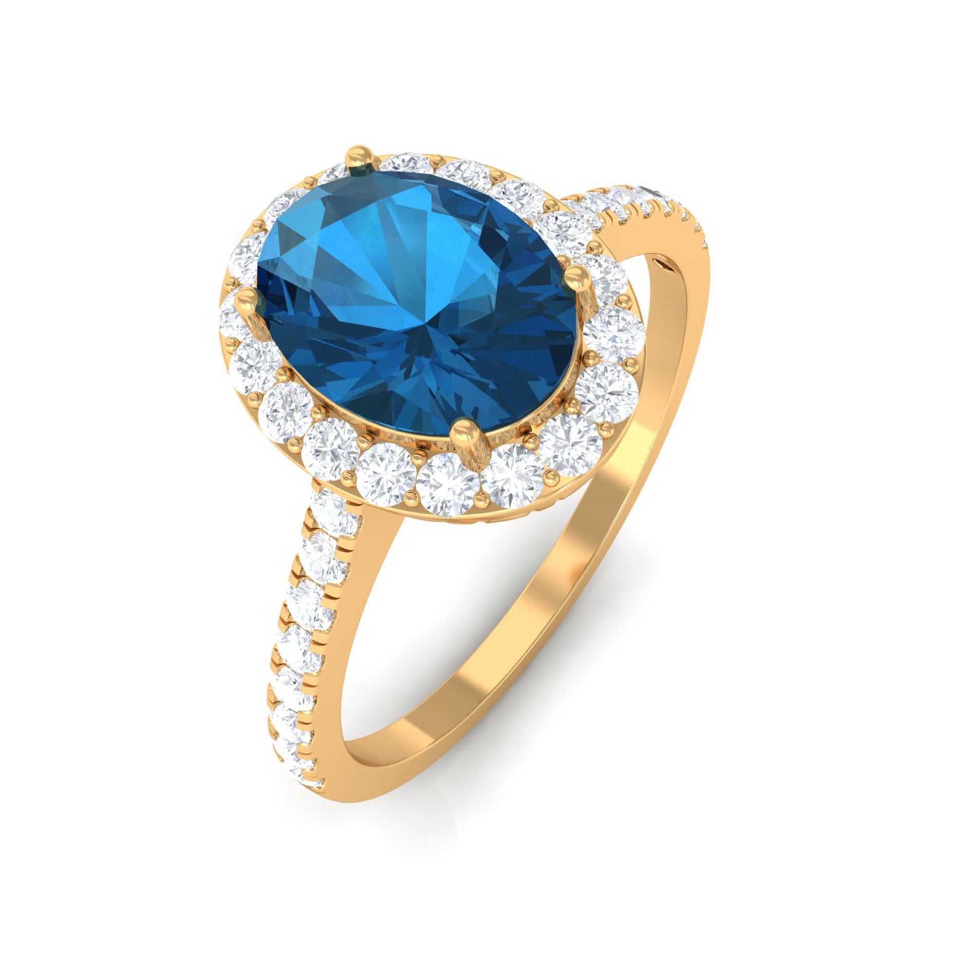 2 CT Oval Cut London Blue Topaz Solitaire Ring with Diamond Halo London Blue Topaz - ( AAA ) - Quality - Rosec Jewels