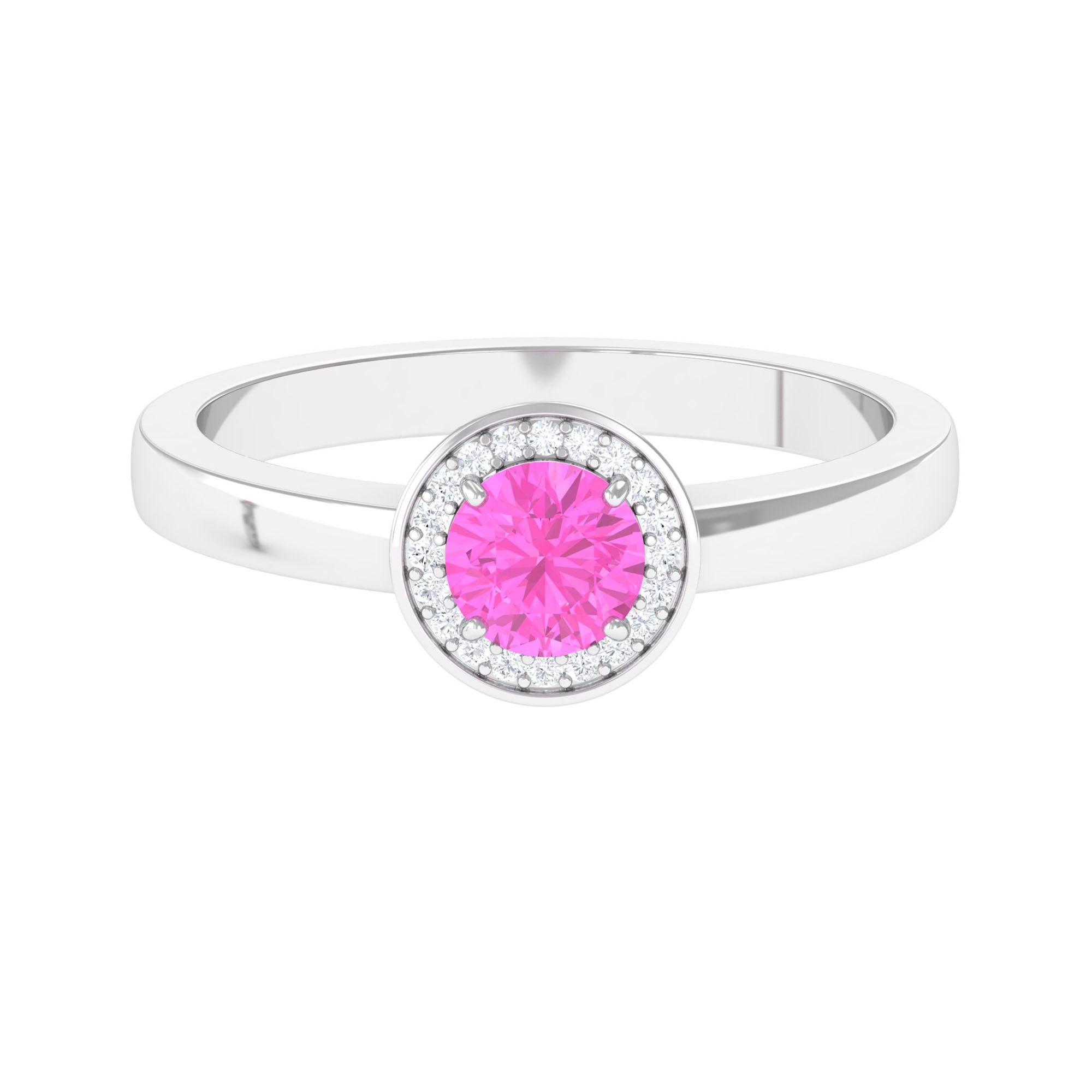 Pink Sapphire and Diamond Halo Engagement Ring Pink Sapphire - ( AAA ) - Quality - Rosec Jewels