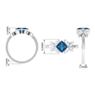 1.50 CT Princess Cut London Blue Topaz and Diamond Floral Engagement Ring London Blue Topaz - ( AAA ) - Quality - Rosec Jewels