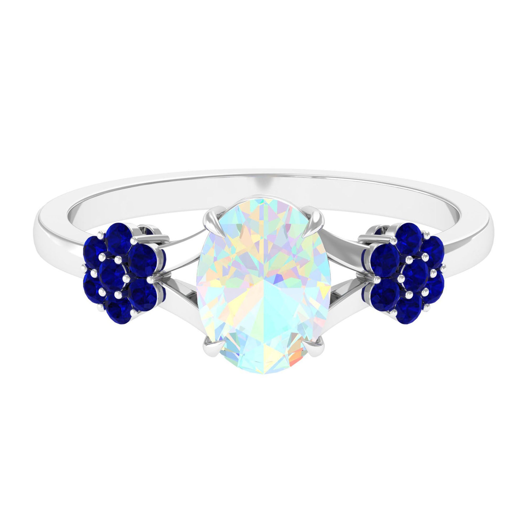 Oval Cut Ethiopian Opal Cocktail Engagement Ring with Blue Sapphire Ethiopian Opal - ( AAA ) - Quality - Rosec Jewels