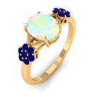 Oval Cut Ethiopian Opal Cocktail Engagement Ring with Blue Sapphire Ethiopian Opal - ( AAA ) - Quality - Rosec Jewels