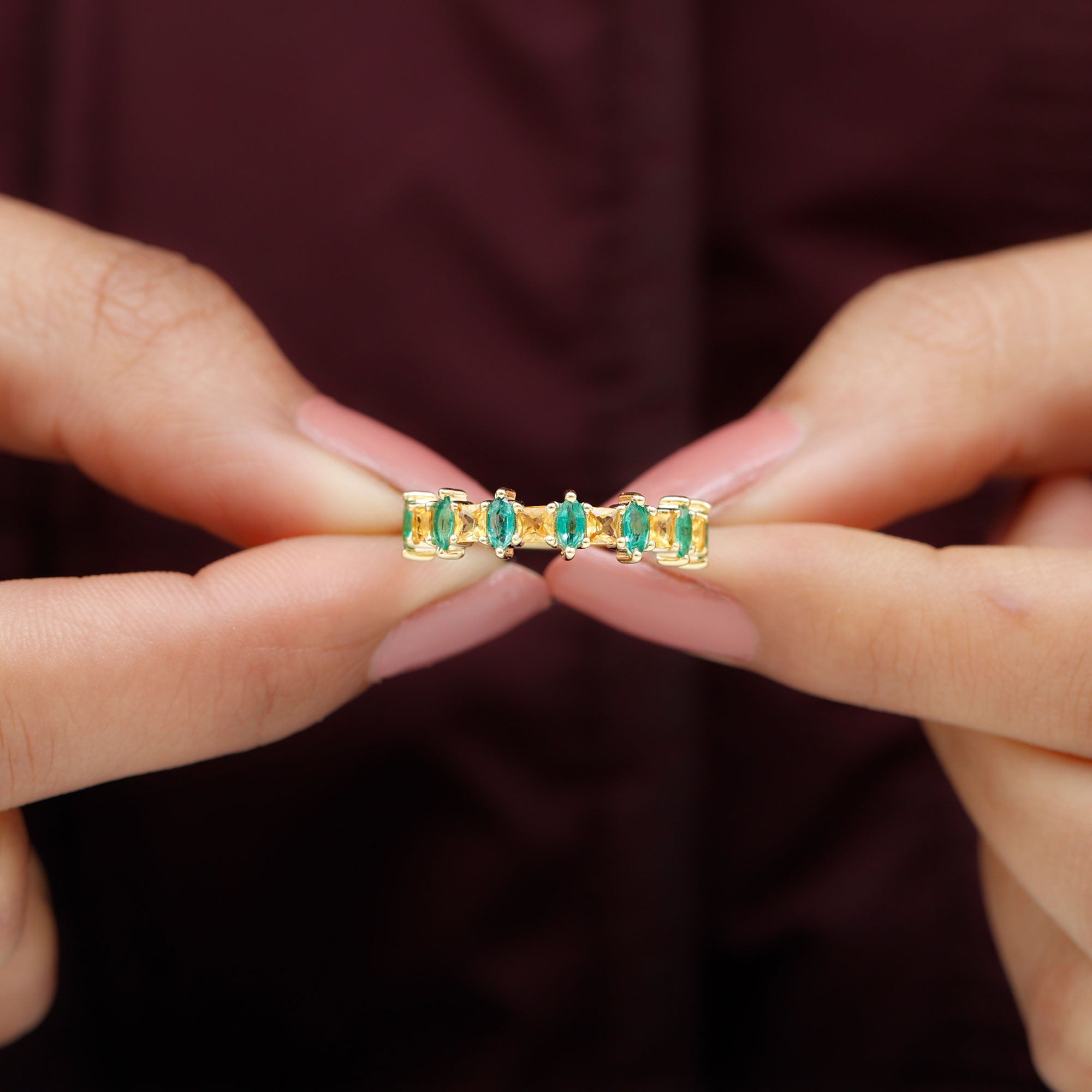 Lab-Created Emerald and Yellow Sapphire Half Eternity Ring Lab Created Yellow Sapphire - ( AAAA ) - Quality - Rosec Jewels