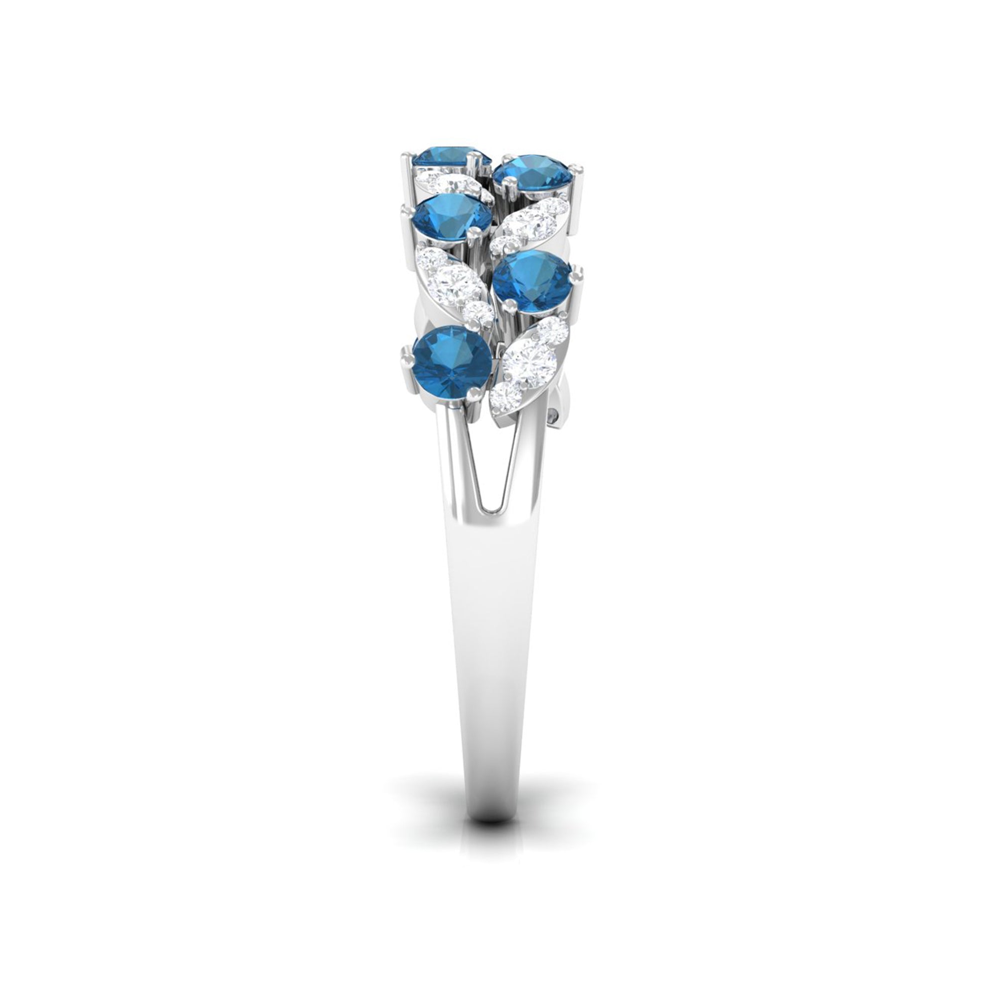 London Blue Topaz and Diamond Leaf Half Eternity Ring London Blue Topaz - ( AAA ) - Quality - Rosec Jewels