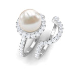 Freshwater Pearl and Diamond Halo Wedding Ring Set Freshwater Pearl - ( AAA ) - Quality - Rosec Jewels