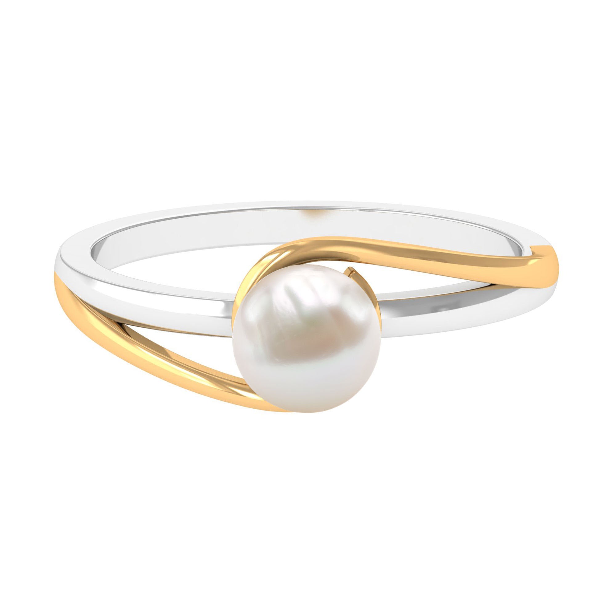 Minimal Freshwater Pearl Solitaire Ring in Bypass Shank Freshwater Pearl - ( AAA ) - Quality - Rosec Jewels