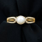 2.50 CT Freshwater Pearl and Diamond Engagement Ring with Beaded Gold Freshwater Pearl - ( AAA ) - Quality - Rosec Jewels