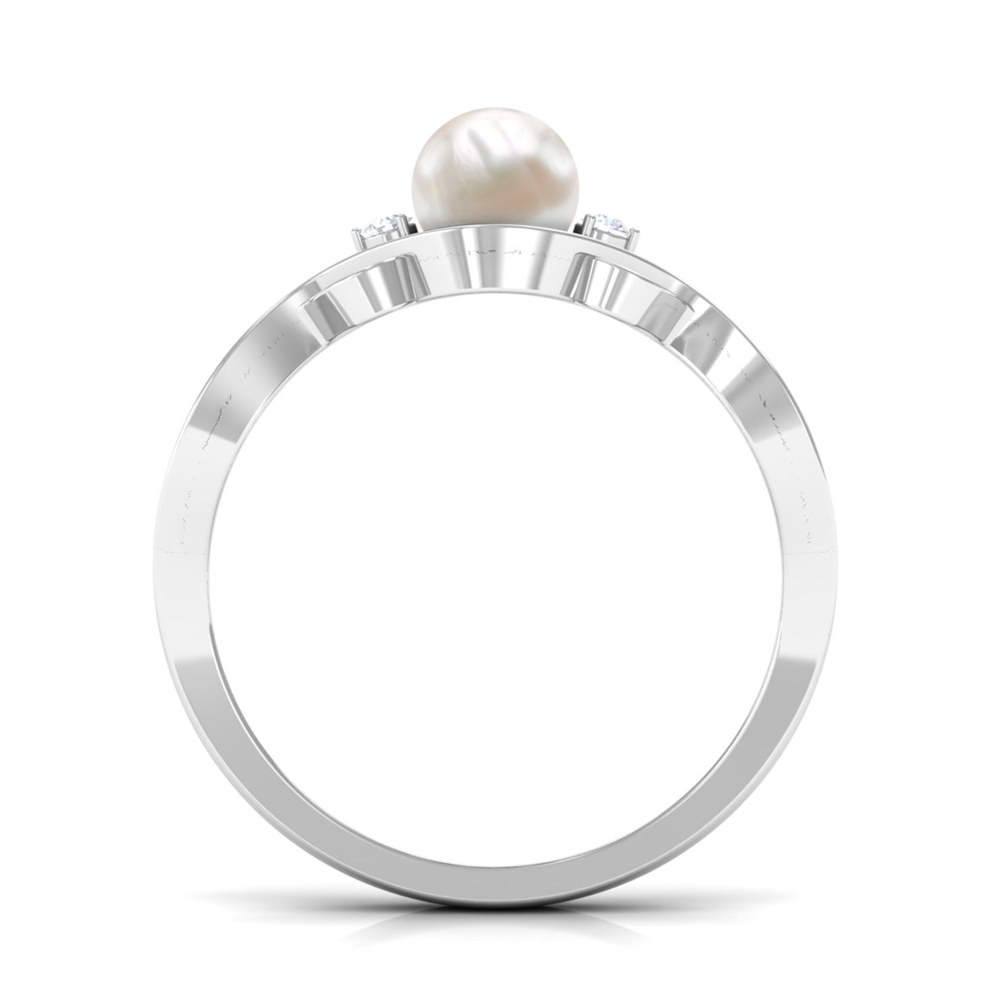 Designer Freshwater Pearl and Diamond Anniversary Band Ring Freshwater Pearl - ( AAA ) - Quality - Rosec Jewels