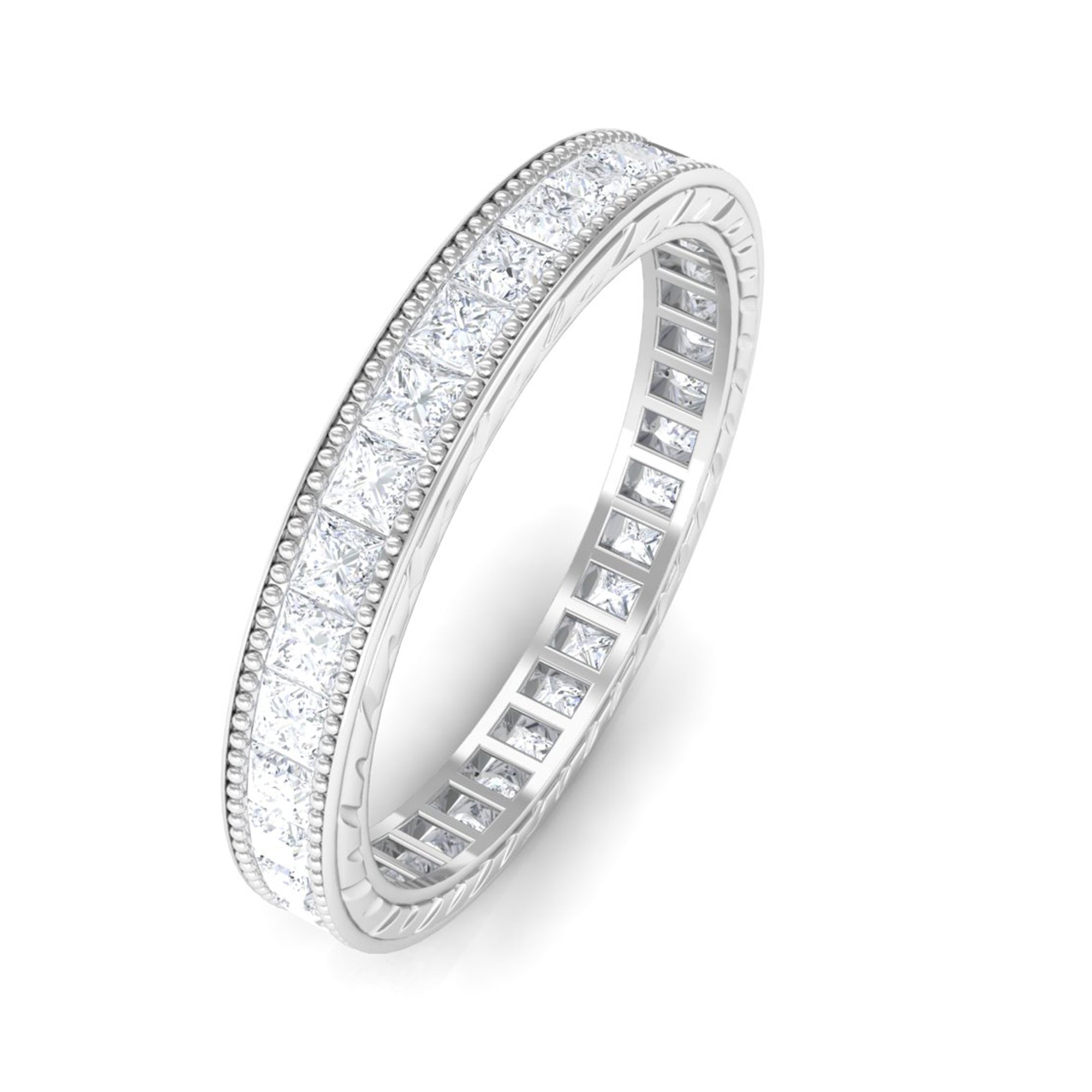 1 CT Princess Cut Zircon Eternity Band with Gold Milgrain Zircon - ( AAAA ) - Quality - Rosec Jewels