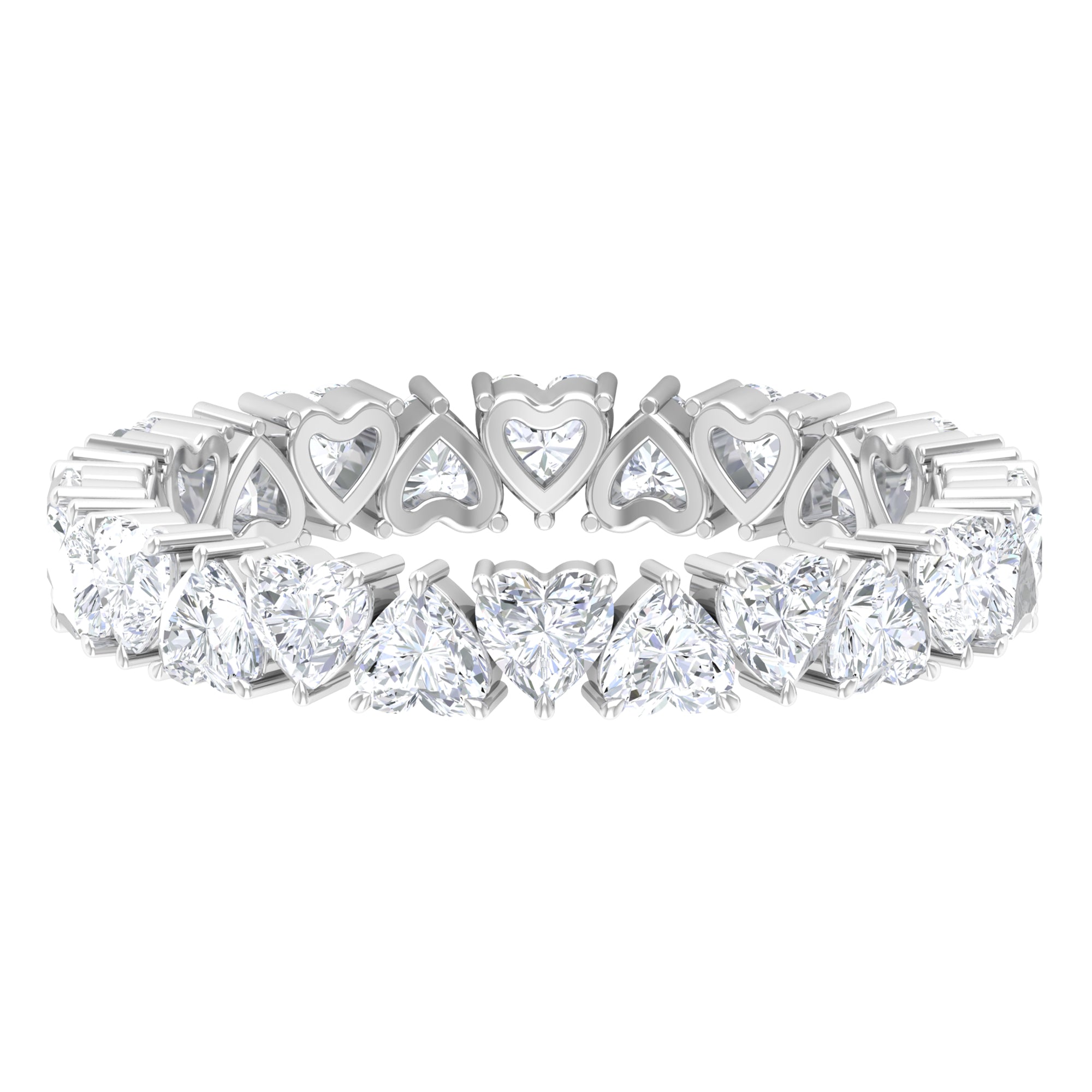 Claw Set Cubic Zirconia Heart Eternity Band Ring in Gold Zircon - ( AAAA ) - Quality - Rosec Jewels