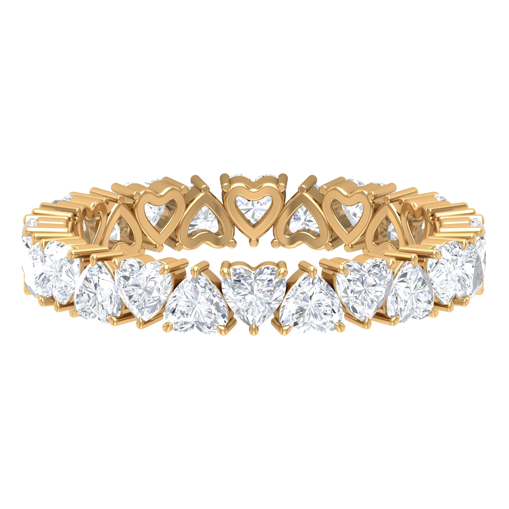 Claw Set Cubic Zirconia Heart Eternity Band Ring in Gold Zircon - ( AAAA ) - Quality - Rosec Jewels