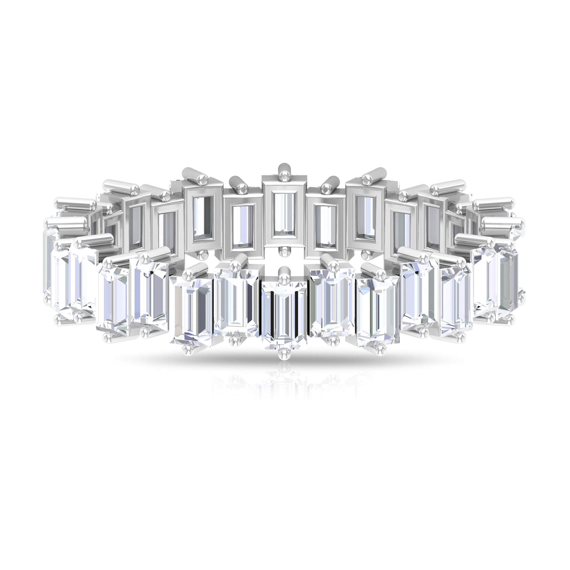 Baguette Cut Cubic Zirconia Uneven Eternity Band Ring Zircon - ( AAAA ) - Quality - Rosec Jewels