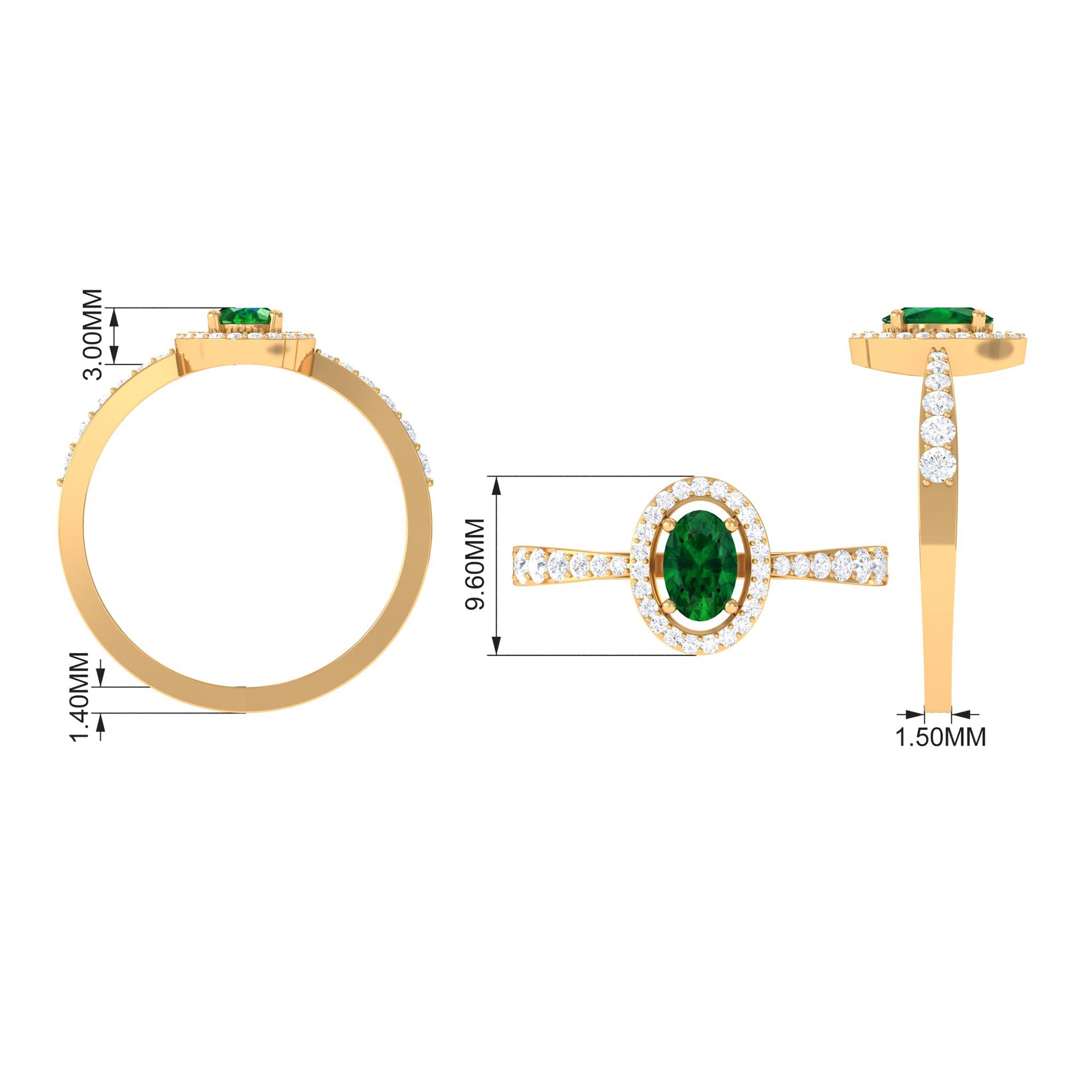 Oval shape Emerald and Diamond Halo Engagement Ring Emerald - ( AAA ) - Quality - Rosec Jewels