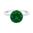 10 MM Round Created Emerald Solitaire Engagement Ring with Diamond Lab Created Emerald - ( AAAA ) - Quality - Rosec Jewels