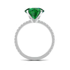 10 MM Round Created Emerald Solitaire Engagement Ring with Diamond Lab Created Emerald - ( AAAA ) - Quality - Rosec Jewels