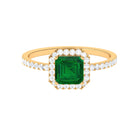 Asscher Cut Created Emerald Halo Engagement Ring with Diamond Lab Created Emerald - ( AAAA ) - Quality - Rosec Jewels