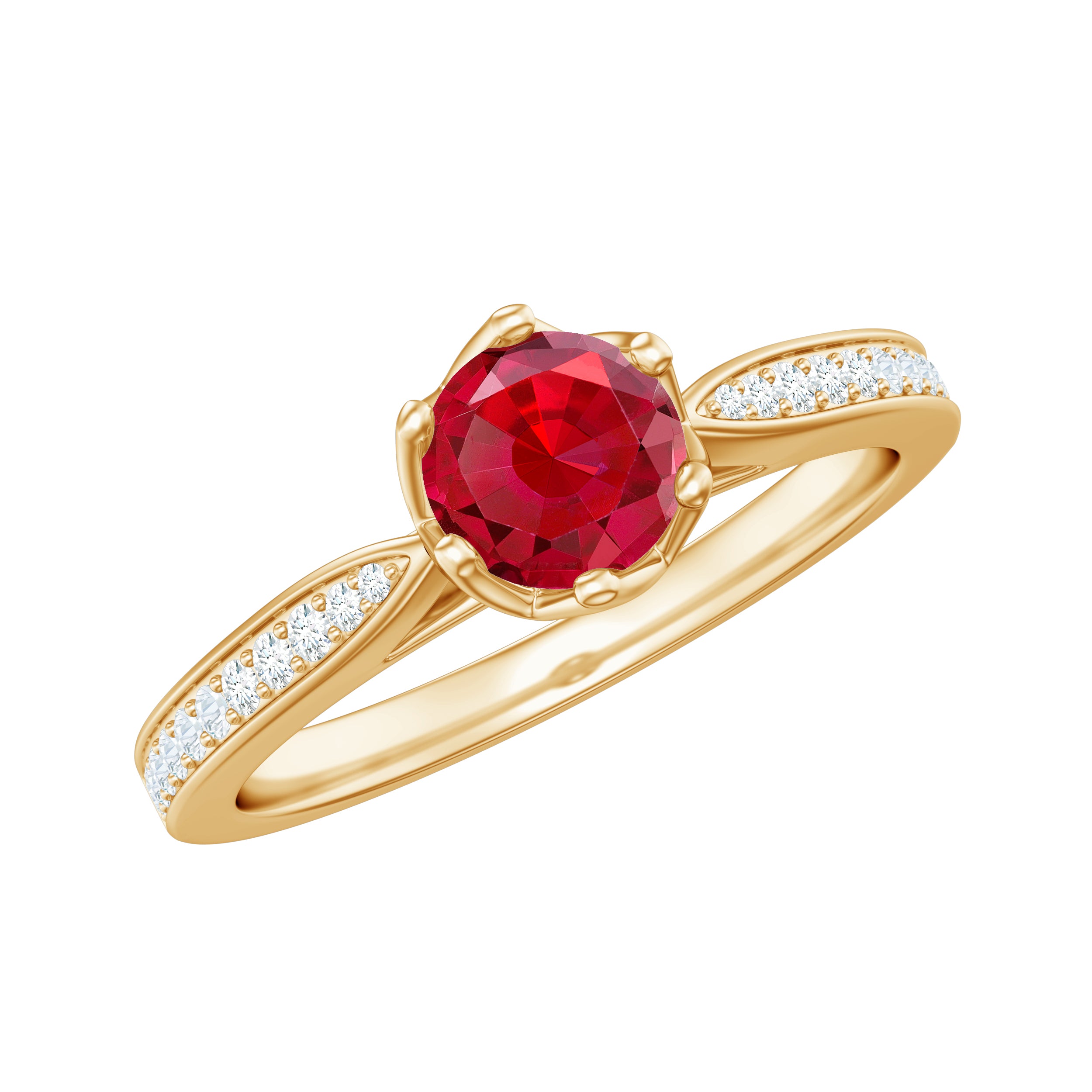 1 CT Round Shape Created Ruby Solitaire Engagement Ring with Diamond Lab Created Ruby - ( AAAA ) - Quality - Rosec Jewels