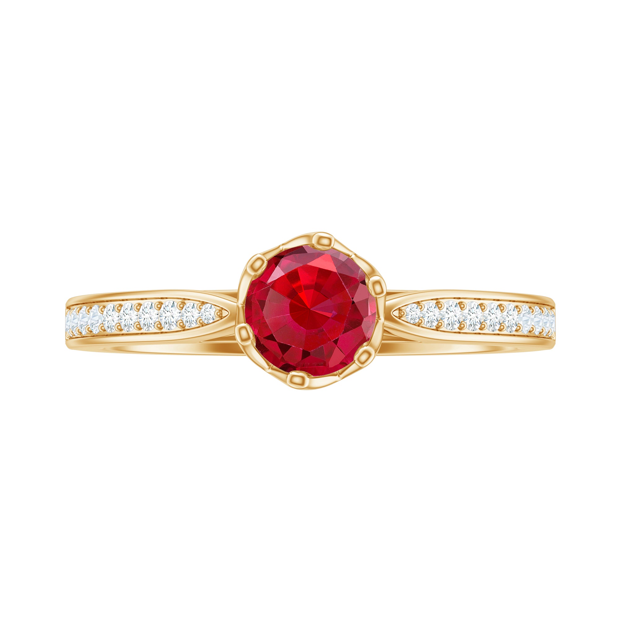 1 CT Round Shape Created Ruby Solitaire Engagement Ring with Diamond Lab Created Ruby - ( AAAA ) - Quality - Rosec Jewels