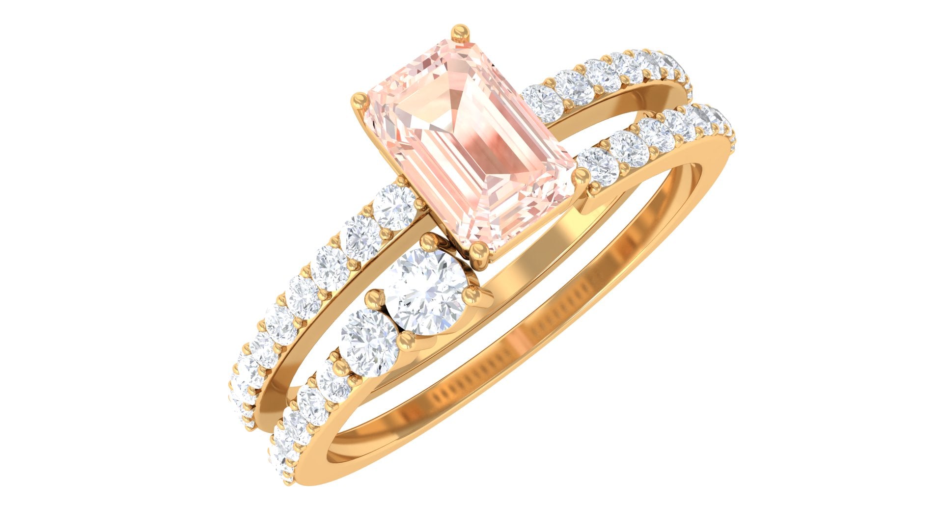 Natural Morganite and Diamond Stackable Ring Set Morganite - ( AAA ) - Quality - Rosec Jewels