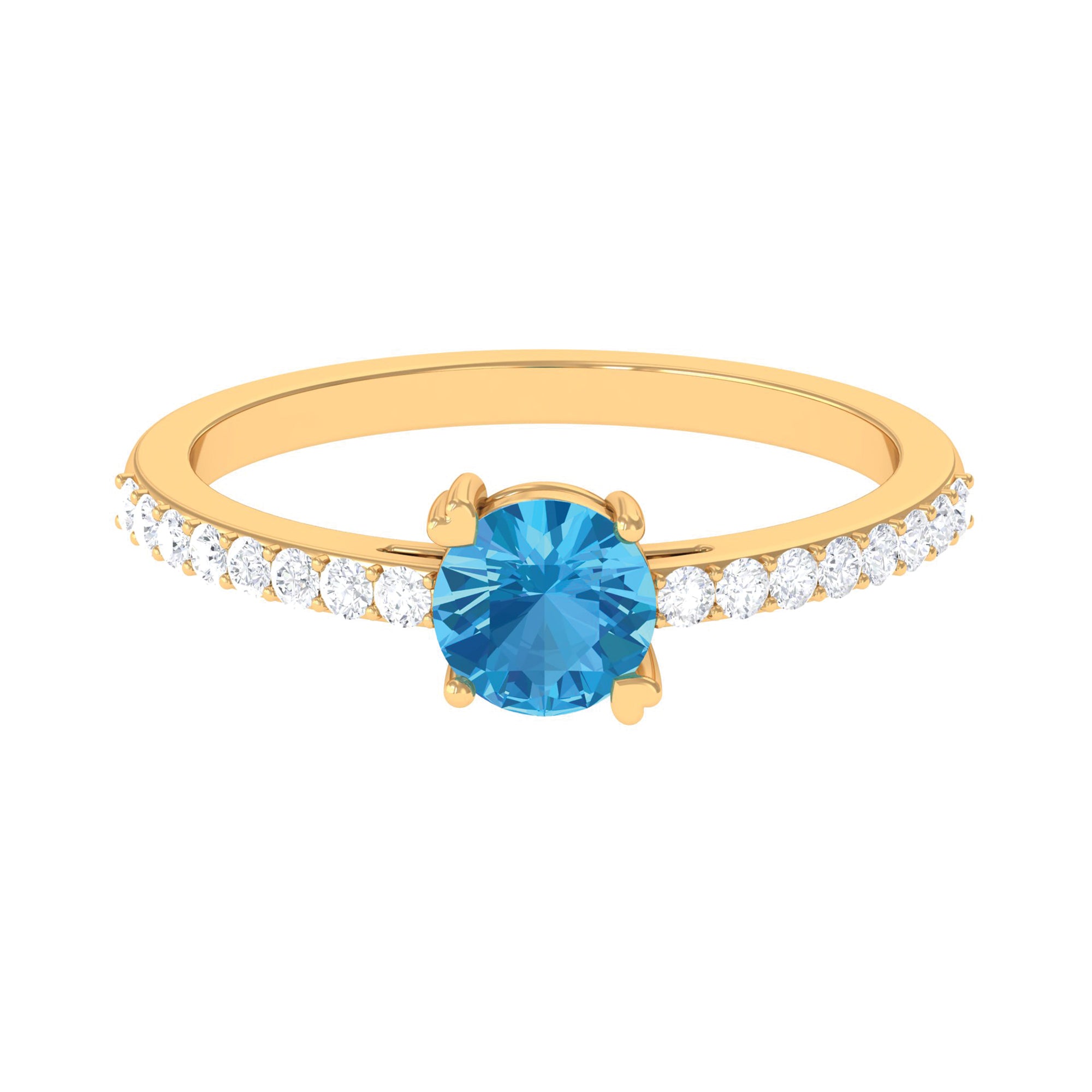 1 CT Swiss Blue Topaz Solitaire Promise Ring with Diamond Swiss Blue Topaz - ( AAA ) - Quality - Rosec Jewels